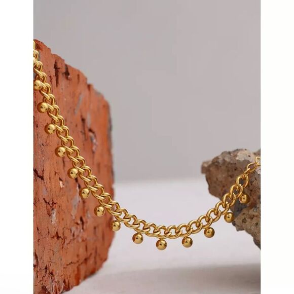 18K Gold Chain Beads Bracelet Minimalist Delicate Bracelet 7”+3” inch extension - Picture 3 of 6